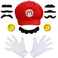 Przebranie Super Mario: czapka + rękawiczki + wąsy + duże guziki za 40,06 zł na Amazon.pl