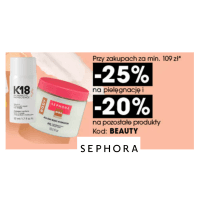 Rabat 25% na pielęgnację przy MWZ 109 zł oraz -20% na pozostałe kategorie przy MWZ 109 zł w Sephora